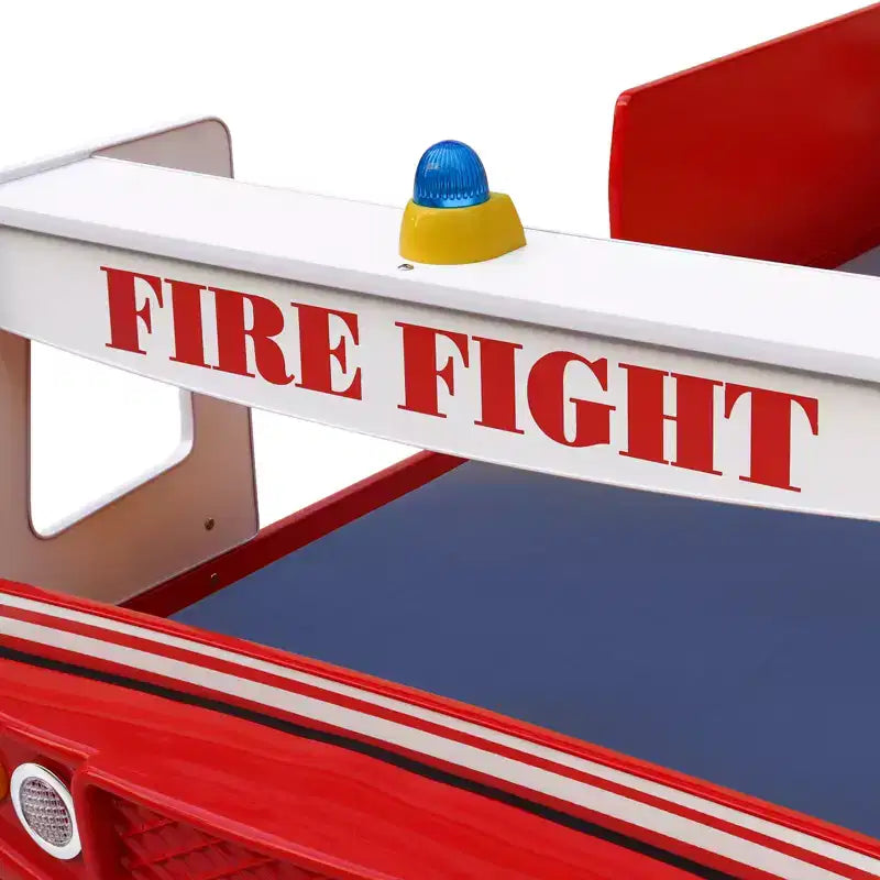 GDFStudio Juna Twin Size Fire Truck Bed with LED Light