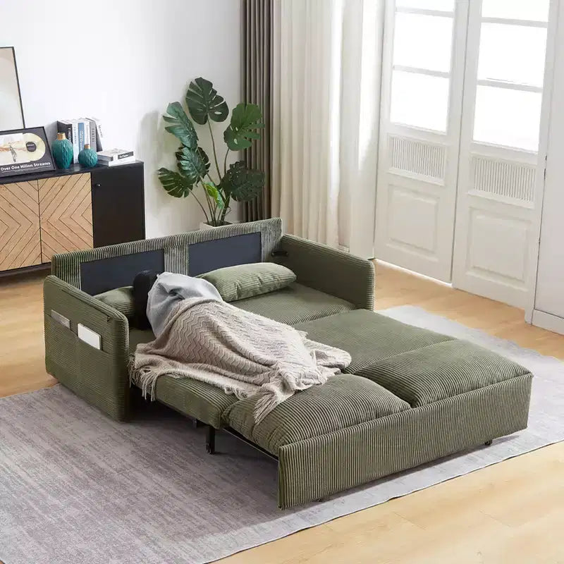 64.5 3-in-1 Convertible Corduroy Sleeper Sofa Bed with Pullout Bed