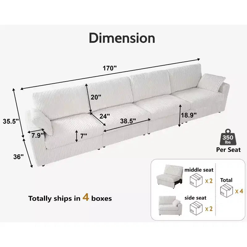 Canapé d'angle modulaire en velours côtelé Dyonery avec housses lavables