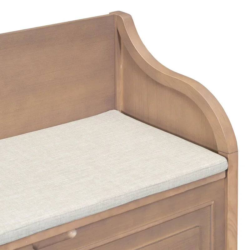 Rustic Solid Wood Entryway Storage Bench with Safety Hinge