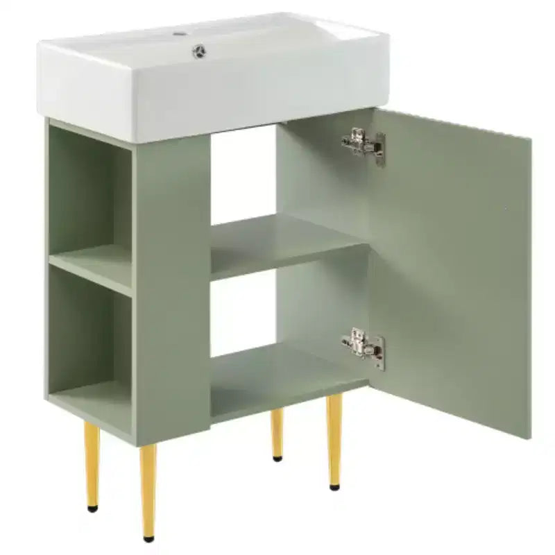 21.6 white Bathroom vanity, Combo Cabinet, Bathroom Storage Cabinet, Single Ceramic Sink, Left side storage
