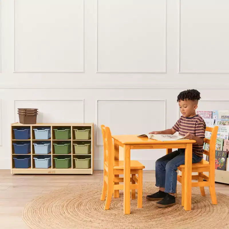 Cubby Mobile Tray Cabinet and 15 Scoop Front Bins, 3x4, Kids Furniture