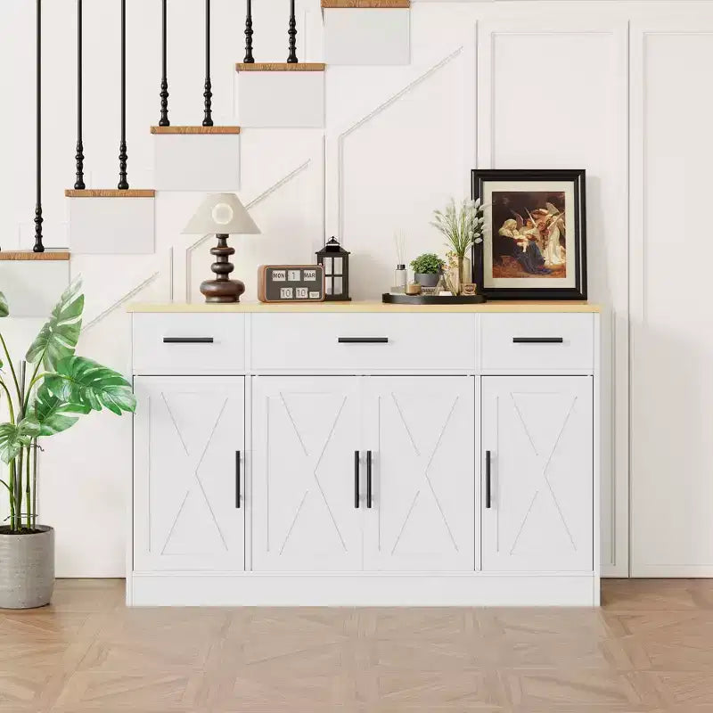 Celebalcony Buffet Cabinet with Storage,53.4 Large Kitchen Storage Cabinet with 3 Drawers & 4 Doors, Adjustable Shelf for Kitchen,Living Room