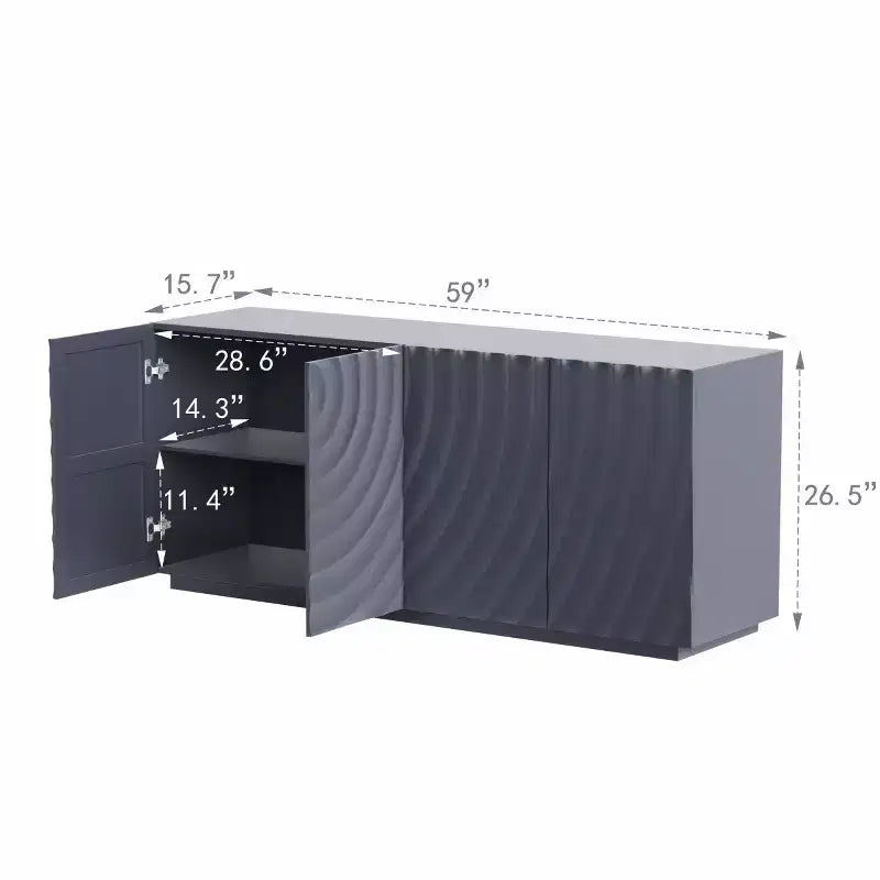 59 Modern Spiral Sideboard Buffet Cabinet, Low Profile Art Entryway Storage Cabinet with 3D Ripple Texture Doors