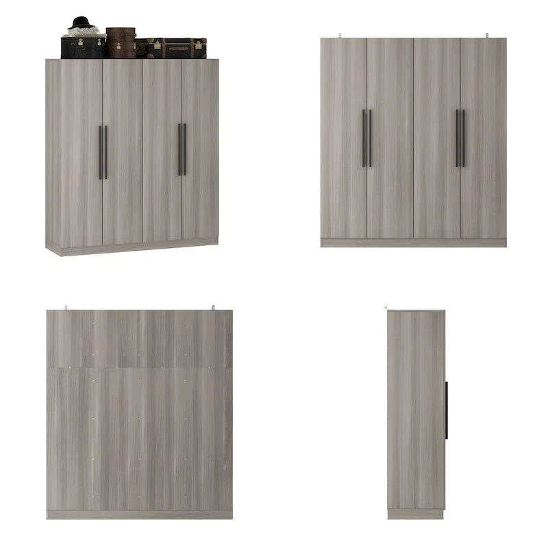Modern Freestanding Solid Wood Wardrobe Closet With Storage Shelves