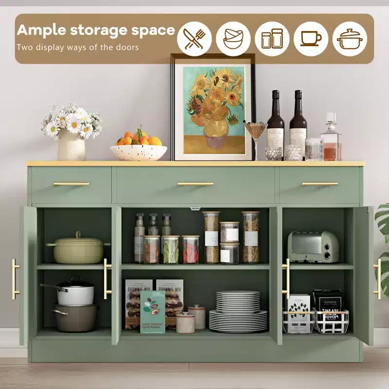 Celebalcony Buffet Cabinet with Storage,53.4 Large Kitchen Storage Cabinet with 3 Drawers & 4 Doors, Adjustable Shelf for Kitchen,Living Room