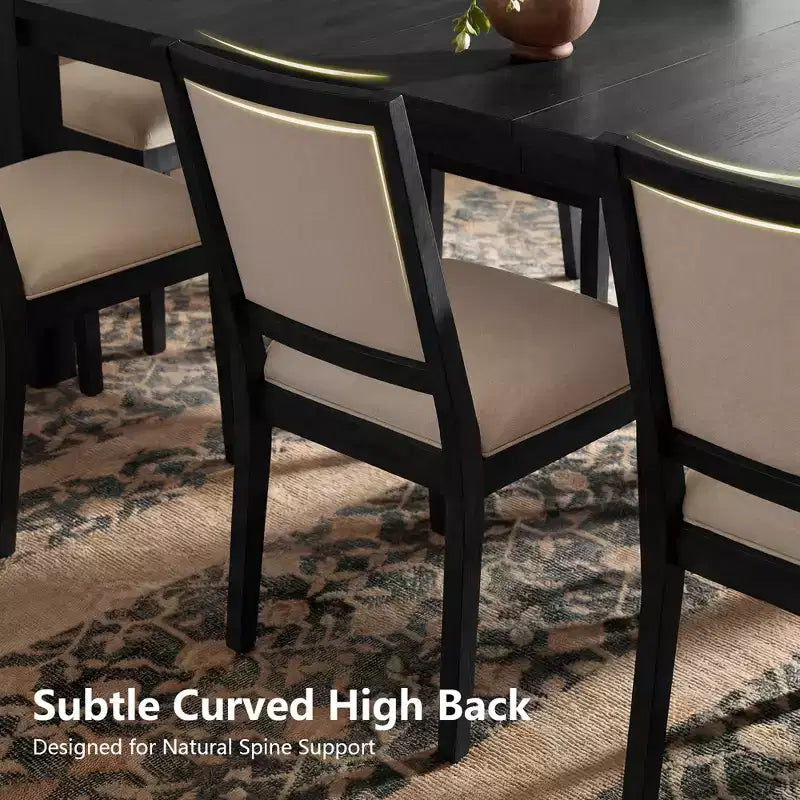 Modern Dining Set - 80 Table + 6 Cushioned Chairs, Solid Wood Frame, 400lbs Table Capacity, Easy Assembly