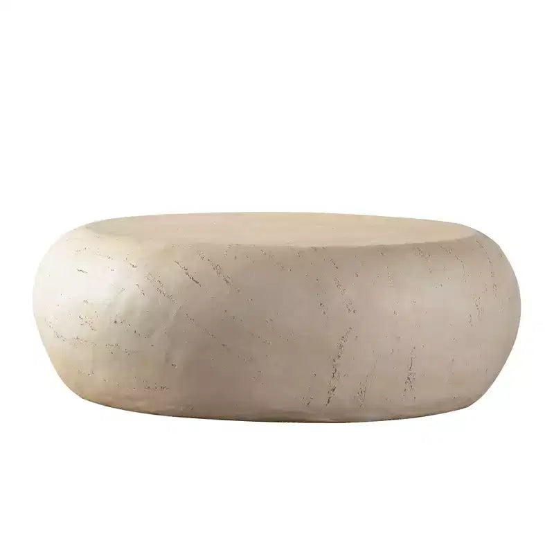 Round MgO Coffee Table with Faux Stone Design for Mid-Century Living Rooms