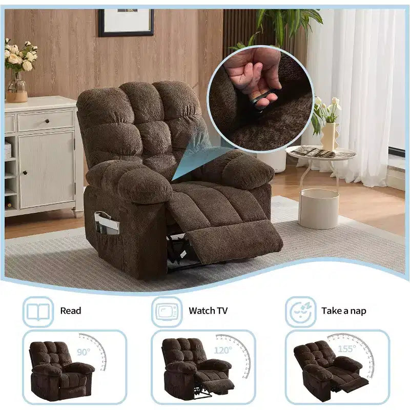 Manual recliner, ergonomic breathable fabric recliner with side pockets, single sofa, suitable for living room bedroom