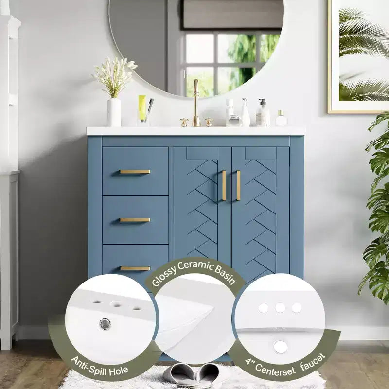 Meuble-lavabo de salle de bain à évier simple de 76 cm avec armoire et 3 tiroirs – Noir / Bleu / Vert / Indigo / Blanc
