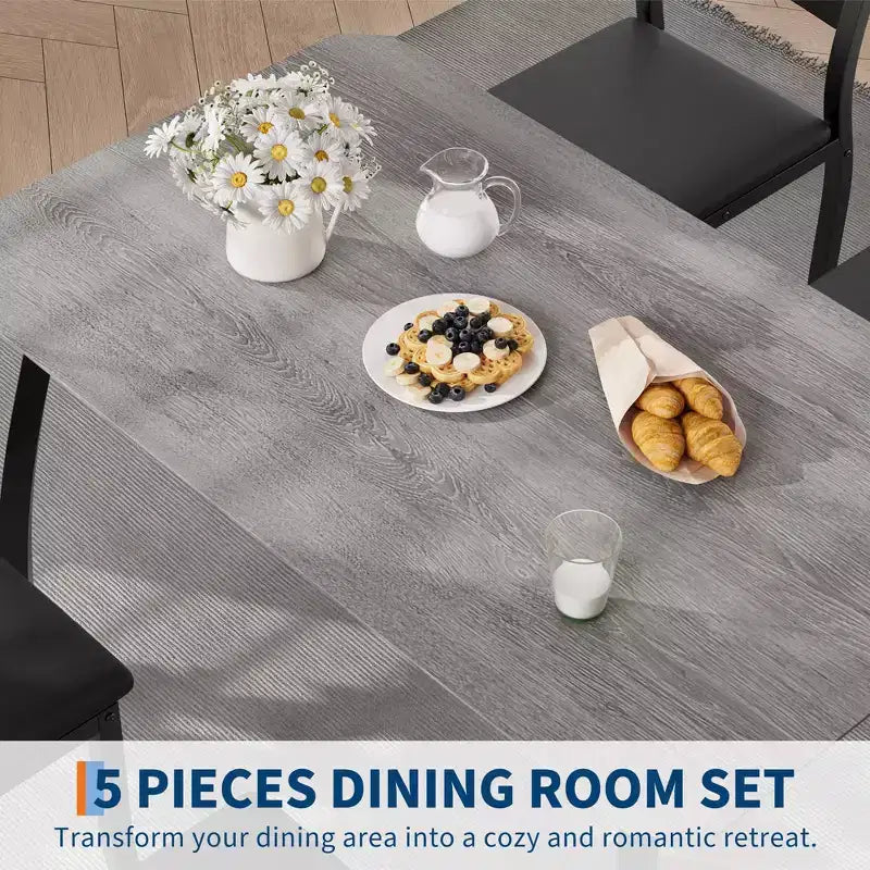 5 Piece Metal Frame Kitchen Table and Chair Set, with Chamfer Design