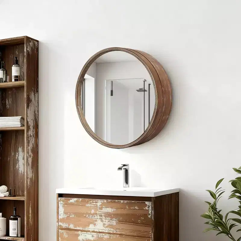 GDFStudio Norvyn Miroir mural rond 23,6 po avec armoire de rangement coulissante