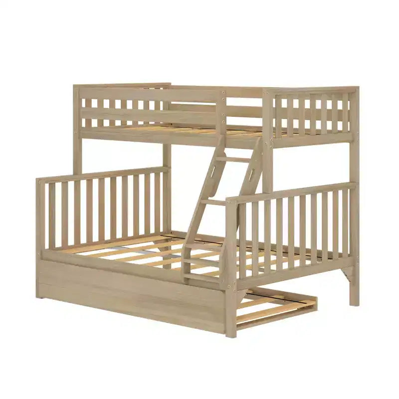 Max & Lily Bunk Bed Twin over Full with Trundle, Solid Wood Scandinavian Style Bunk Beds for Kids