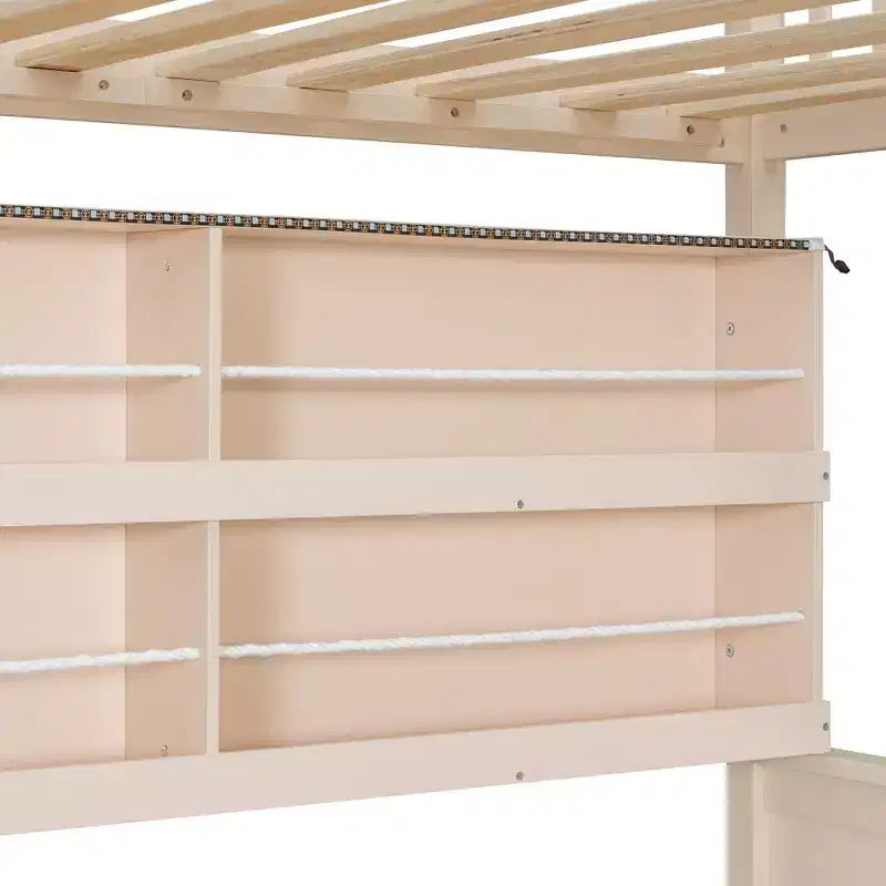 Luxystar Full Over Full Modern Low Bunk Bed With Storage Lighted Shelves And Pegboard