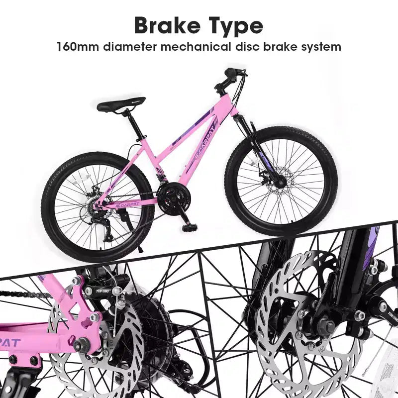VTT Okak 24/26 pouces avec 21 vitesses et double freins à disque, vélo pour enfants avec suspension avant de 100 mm, Dirt Bike pour adolescents et femmes