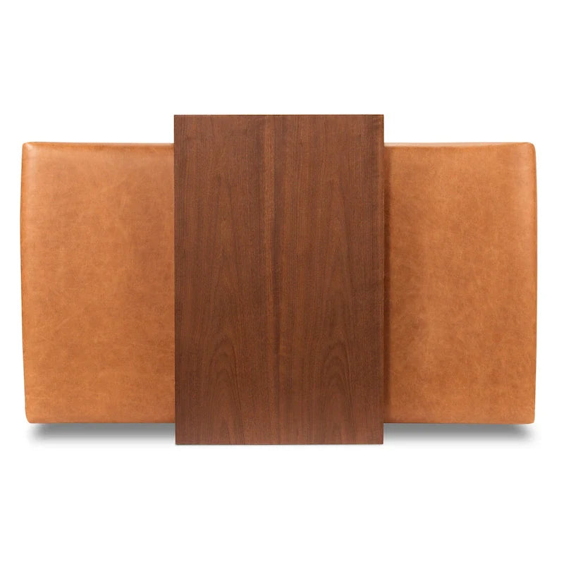 Ottoman Poly & Bark Jarmo avec table en noyer réglable – Cuir pleine fleur véritable italien