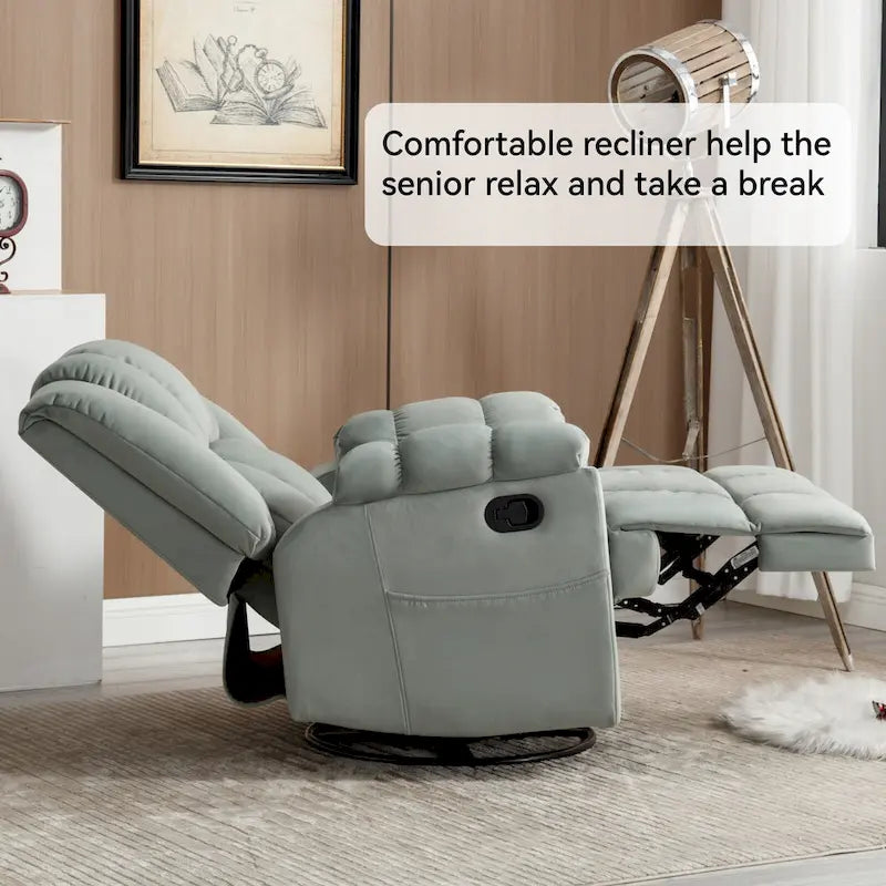 Green Oversized Manual Recliner with Swivel, Rocking, and Fabric Upholstery