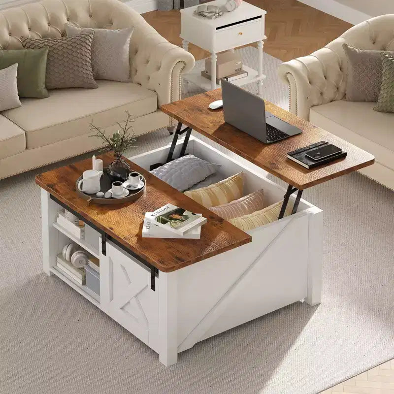 JIONJOY 31.5 Lift Top Coffee Table with Large Hidden Storage, Adjustable Shelves, Farmhouse Square Center Table for Living Room, Small Spaces