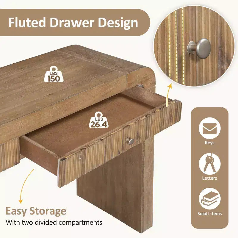 Whisen Rustic Console Table Entryway Table Side Table with Fluted Drawer Front