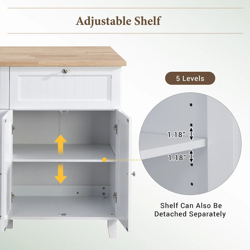 TOPMAX Kitchen Island Set with Drop Leaf and 2 Seatings, Dining Table Set with Adjustable Shelf, Drawers and Towel Rack