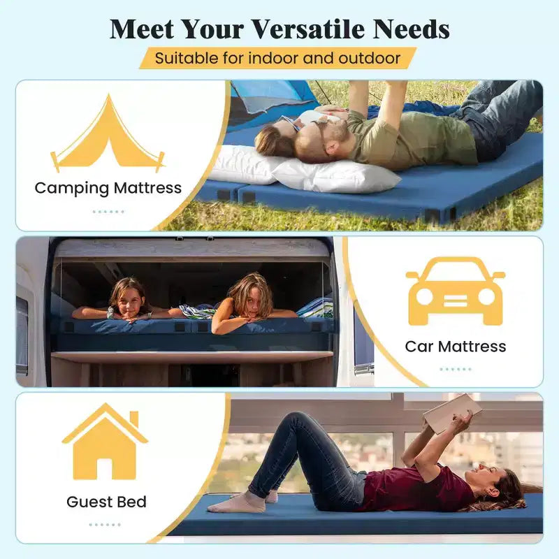 Costway Memory Foam Camping Mattress with Anti-slip Bottom Travel Bag for Outdoor Sleeping Gray/Blue