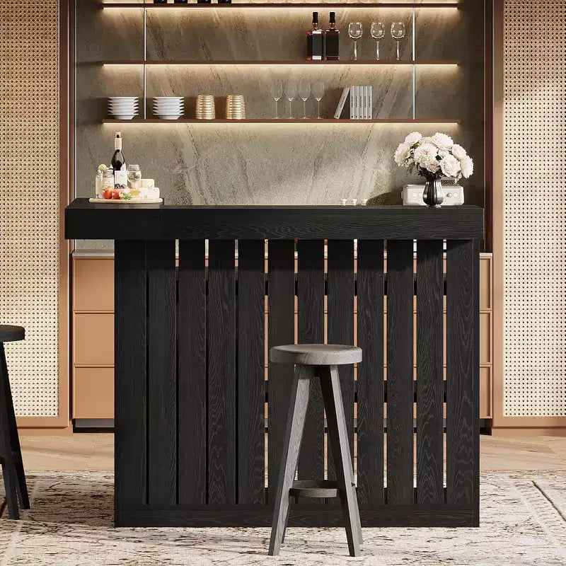 Lantine L-Shaped Home Bar Unit, 4-Tier Corner Liquor Bar Table with Storage Shelves and Wine Glasses Holder for Home Pub