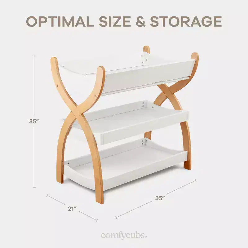 Comfy Cubs Baby Changing Table - Sturdy Wood Construction, Timeless Look with Two Open Shelves for Infant Essentials