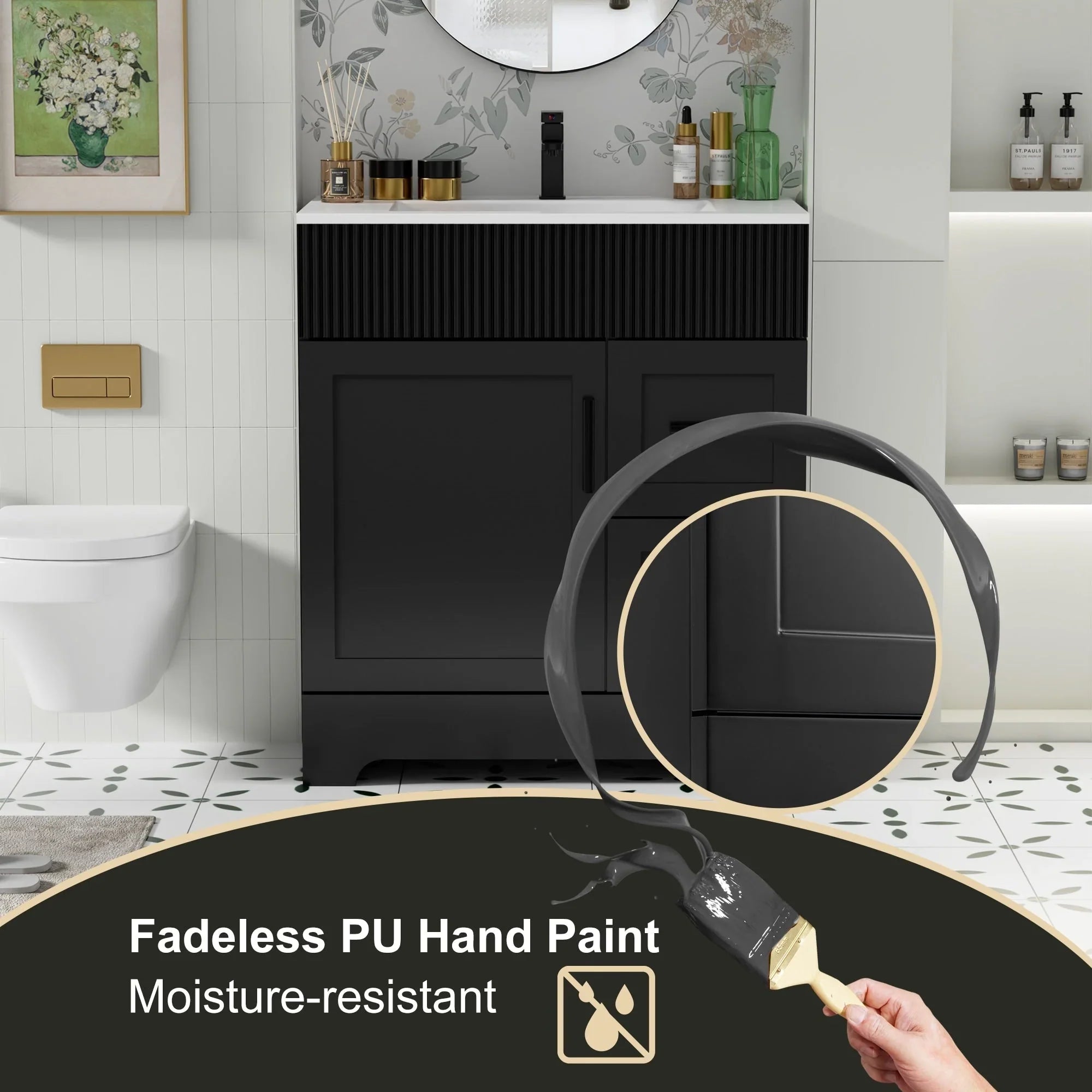 Wavy Line 30/36/48 Bathroom Vanity Set with Sink & Faucet