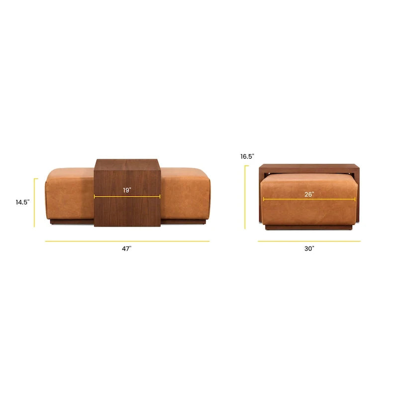 Ottoman Poly & Bark Jarmo avec table en noyer réglable – Cuir pleine fleur véritable italien