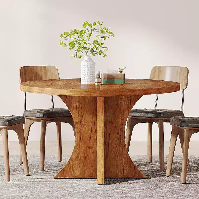 Lantine 47.24-Inch Round Dining Table for 4-6, Farmhouse Kitchen Table with Pedestal Base, Small Dinner Table for Dining Room, Living Room, Brown