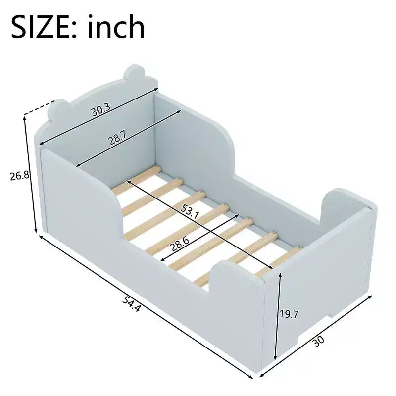 Okak Bear-Shaped Floor Bed for Ages 3-6, Toddler Bed Frame with Safety Fence, Cute Animal-Shaped Kids Bed
