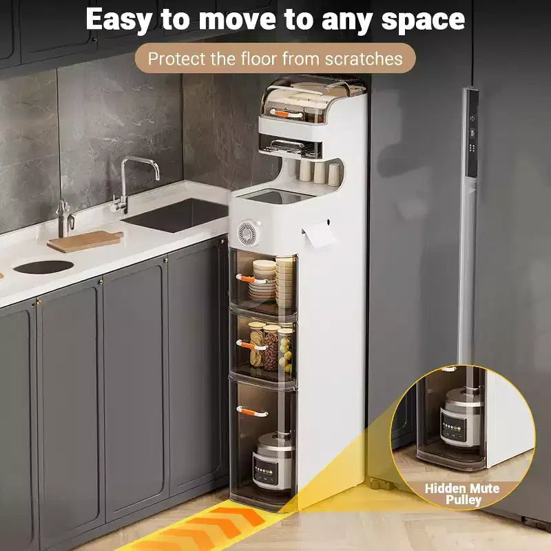 Slim Bathroom Cabinet, 7-Tier Narrow Storage Cabinet- with Waterproof Organizers&Tissue Box Holder&Wheels, Ideal for Bathroom, Kitchen, Laundry