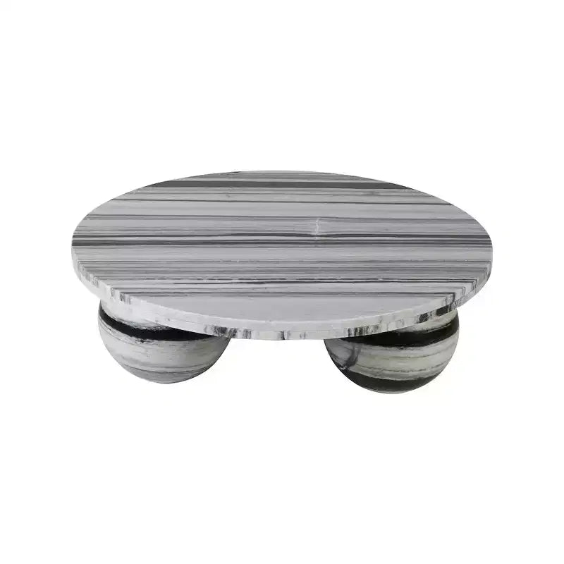Round Marble Coffee Table with Sphere Legs, Multicolor, Seats 4鈥?