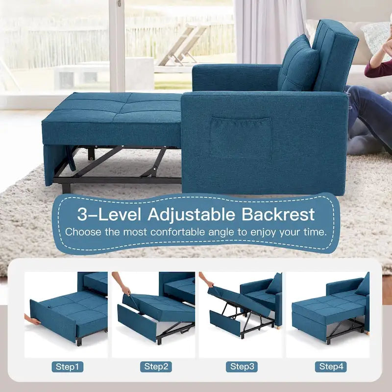 Adjustable Sleeper Chair Bed, 3-in-1 Convertible, Multiple Colors, Fits 1 Person
