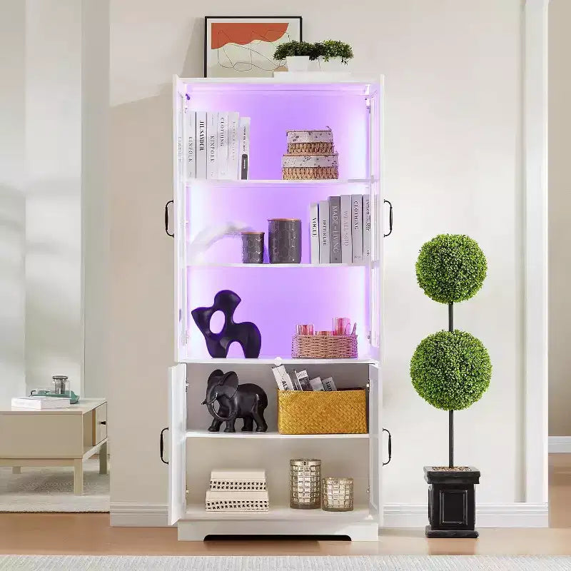 AMERLIFE 71Tall Storage Cabinet with LED Lights, Large Bookcase with Acrylic Glass Doors