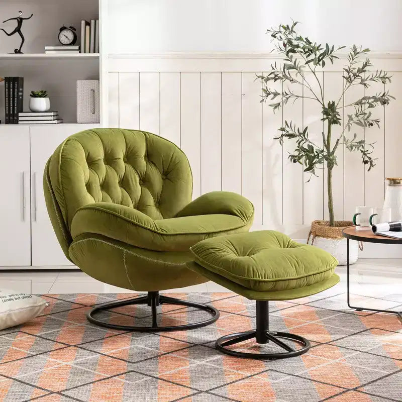 Okak Velvet Accent Chair with Ottoman,Modern Mid-Century Style Armless Living Room Chair,Soft Comfy Sitting Chair for TV Watching,Gaming