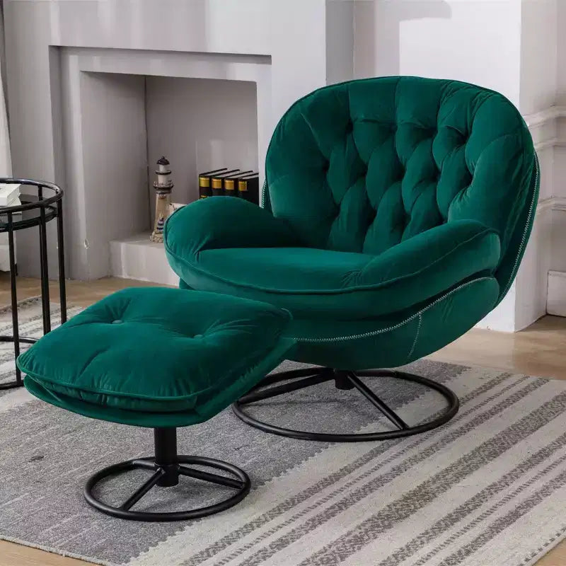 Okak Velvet Accent Chair with Ottoman,Modern Mid-Century Style Armless Living Room Chair,Soft Comfy Sitting Chair for TV Watching,Gaming