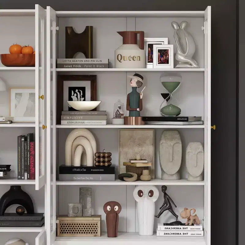 Famapy Combo Glass Doors Display Cabinet Bookshelf Organizer Pantry