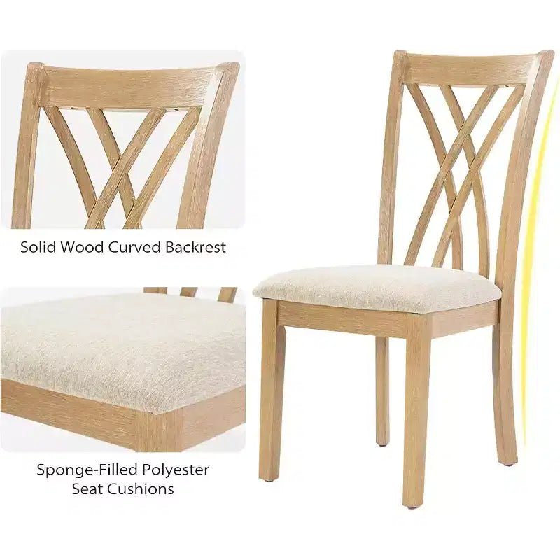 Zevemomo7-Piece Solid Wood Dining Table Set with 6 Upholstered Chairs,Space Saving Dinner Table&Chairs Set,for Dining Room, Kitchen,Natural Wood Color