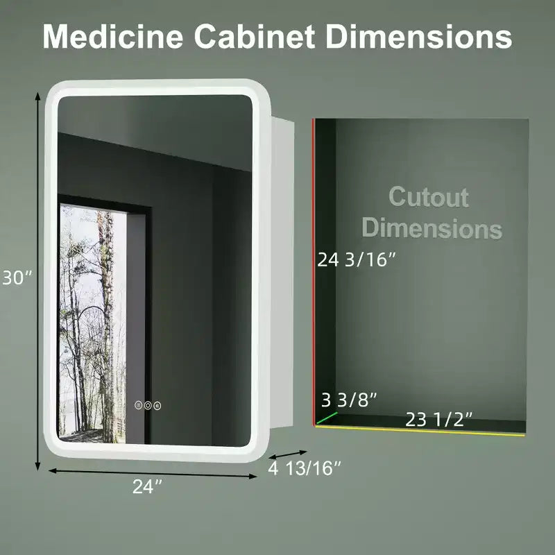 Black / White / Gold LED Medicine Cabinet, Single Door, Left or Right Hinge, Recessed or Wall-Mounted