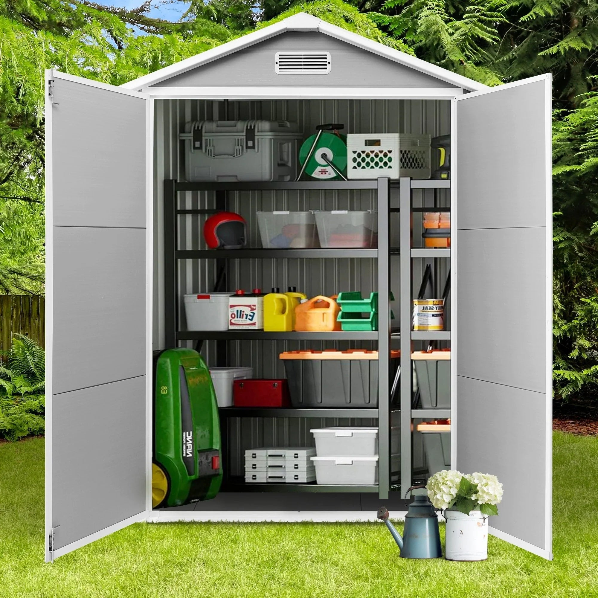 Abri de jardin en résine toutes saisons avec plancher, 1,8 m x 1,2 m/1,8 m x 2,4 m/2,4 m x 1,8 m/2,4 m x 3 m, Spire Tool Shed