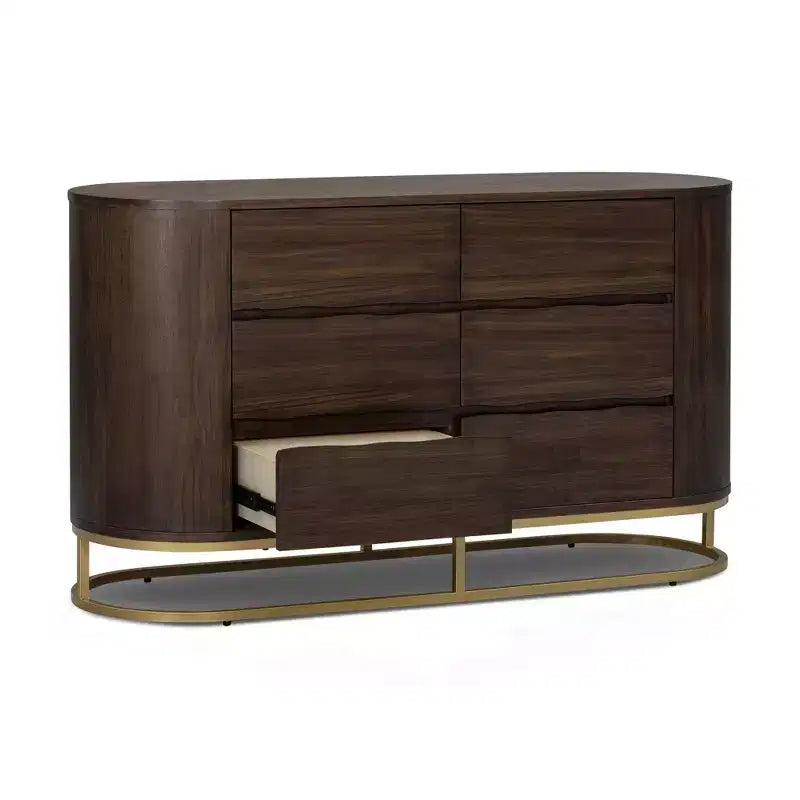 Modern 6-Drawer Dresser with Live Edge Design, Metal Base & Durable Mixed Wood Construction
