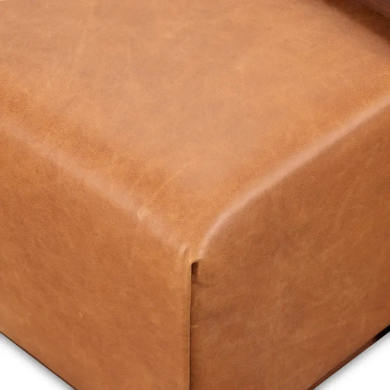 Ottoman Poly & Bark Jarmo avec table en noyer réglable – Cuir pleine fleur véritable italien