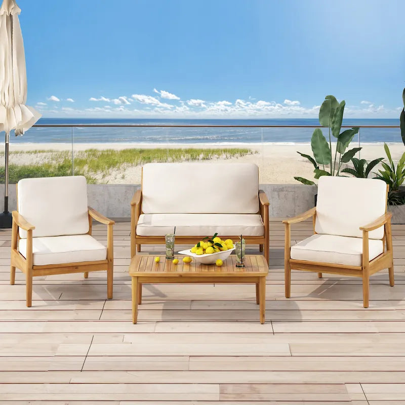 Willowbrook Outdoor Acacia Wood 4 Seater Chat Set by Christopher Knight Home