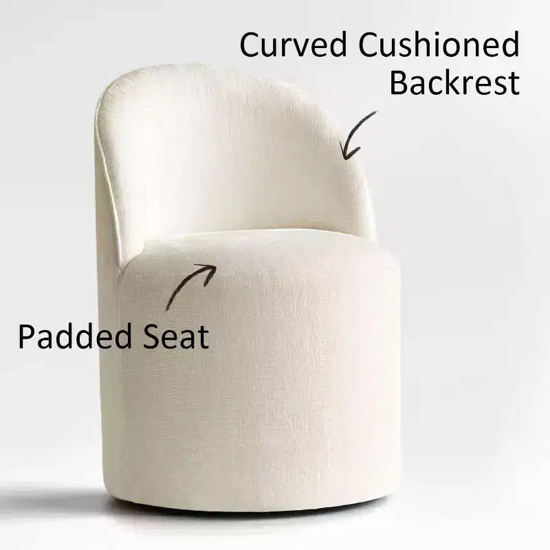 Modern Dining Table Set For 6, Round Pedestal Dining Table, Swivel Rolling Barrel Chairs With Wheels, Textured Chenille- Panipeachy