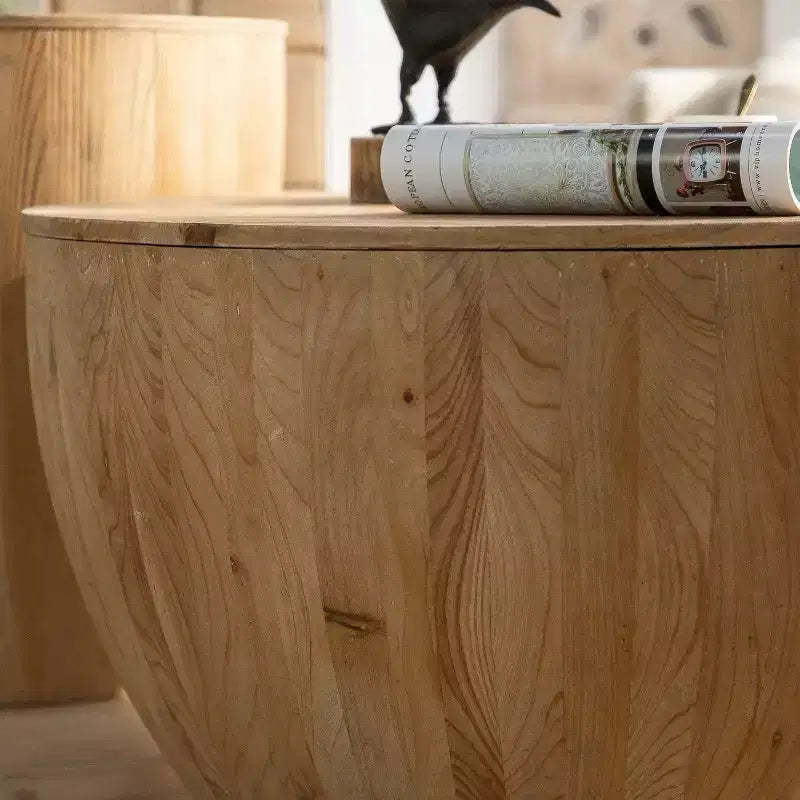 Retro round storage coffee table, made of wood, suitable for living room, dining room or office.