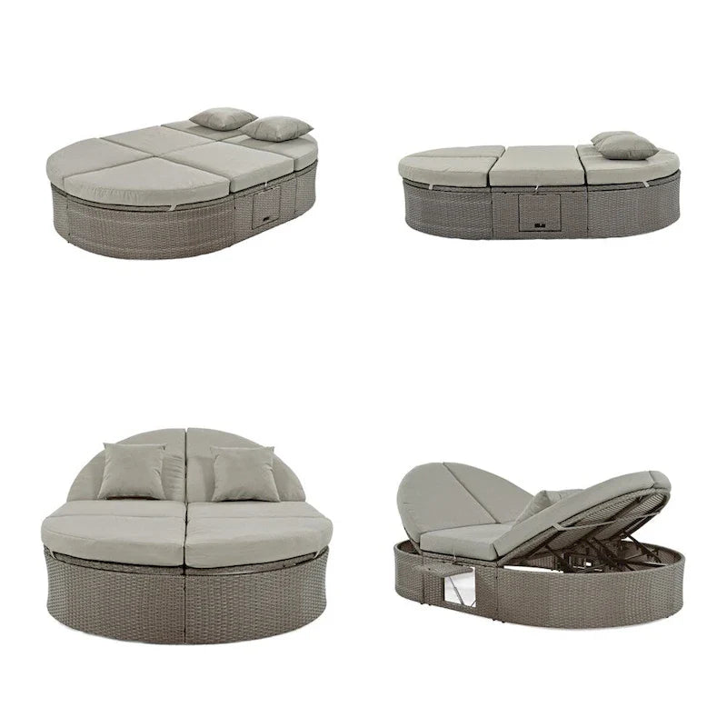 Outdoor Sun Bed Patio 2-Person Daybed with Cushions and Pillows