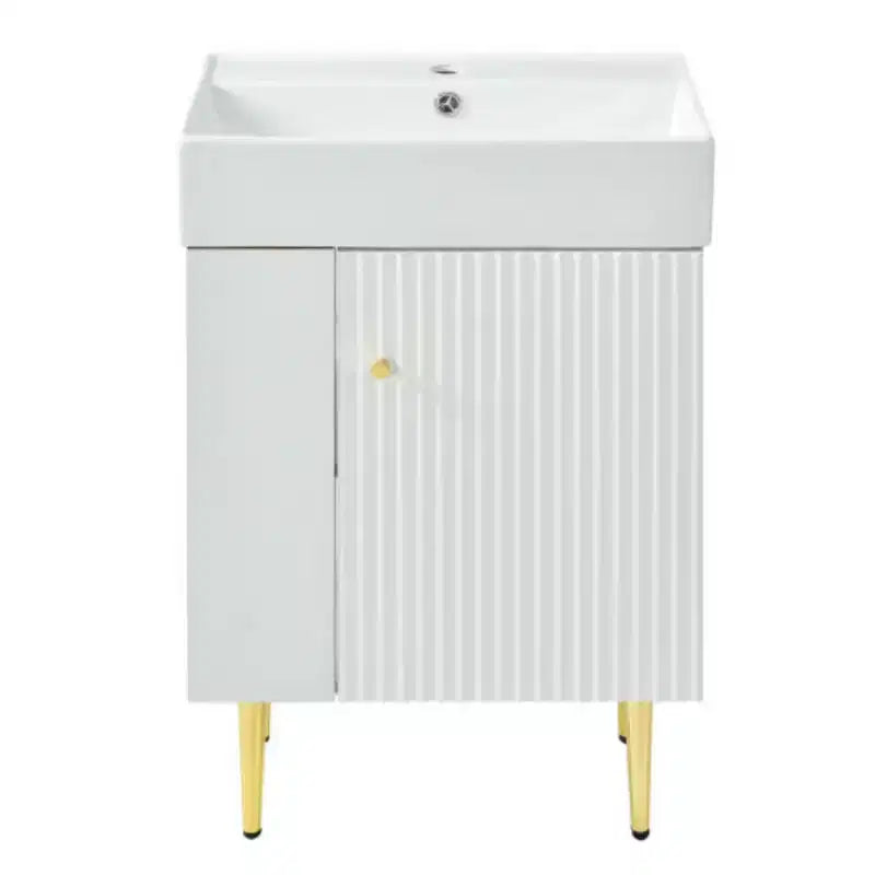 21.6 white Bathroom vanity, Combo Cabinet, Bathroom Storage Cabinet, Single Ceramic Sink, Left side storage