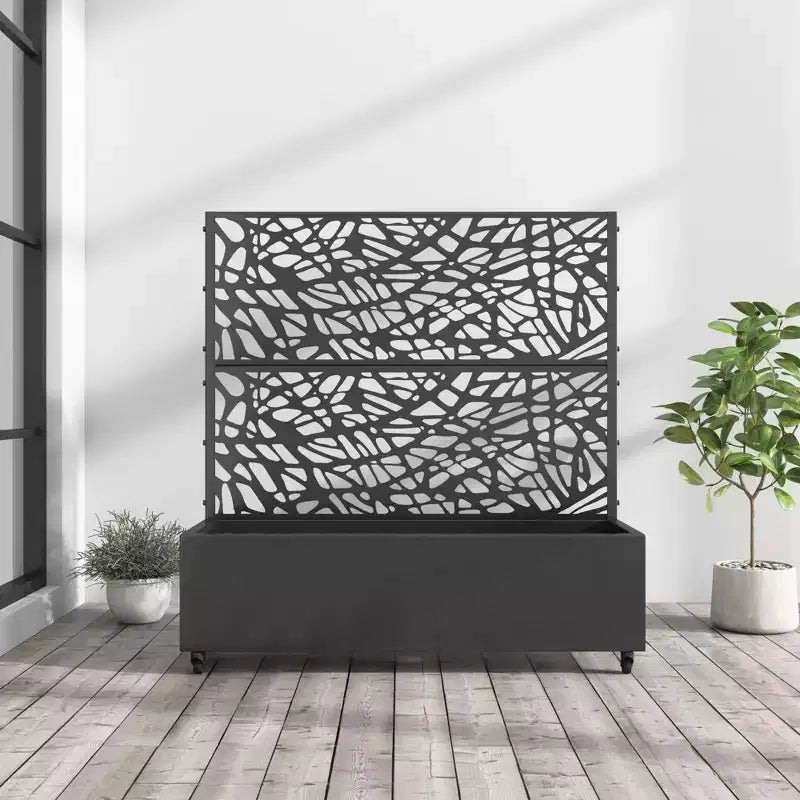 MAYEERTY Planter Box with Trellis Iron Black Net 01 Style 72x47x16in 3-Piece Set
