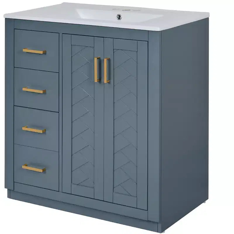 Meuble-lavabo de salle de bain à évier simple de 76 cm avec armoire et 3 tiroirs – Noir / Bleu / Vert / Indigo / Blanc